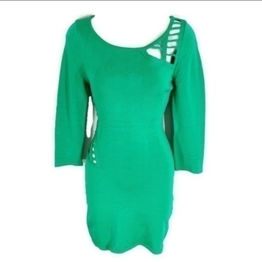 Bebe green caged cutout bandage dress X12